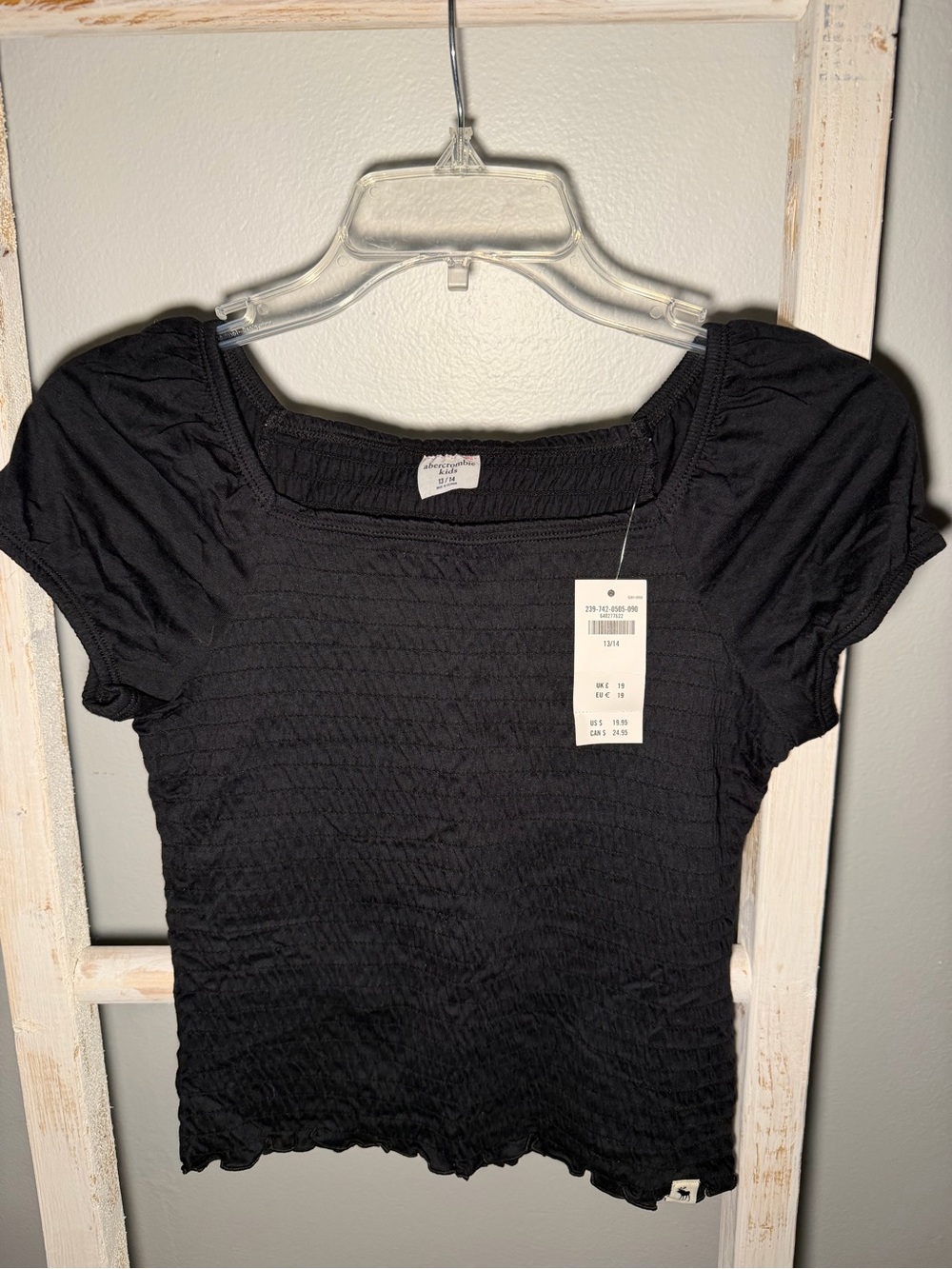 Abercrombie Kids  Black Smocked Square-Neck girls Top